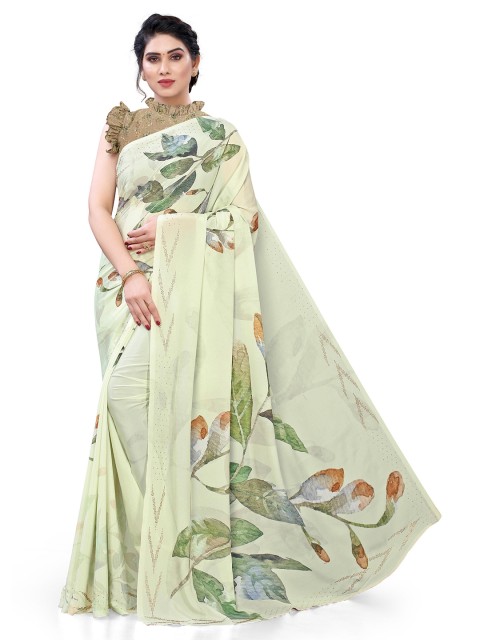 

MIRCHI FASHION Green & Brown Floral Bagh Saree