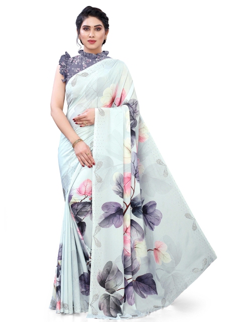 

Mirchi Fashion Off White & Purple Floral Printed Bagh Saree