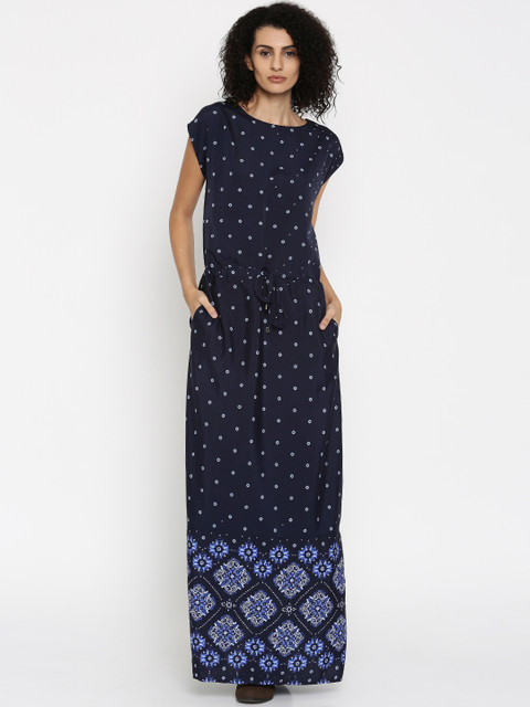 

Tokyo Talkies Women Navy Blue Printed Maxi Dress