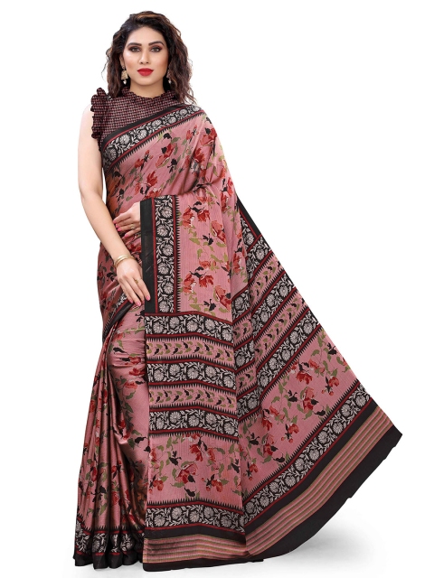 

KALINI Pink & Black Floral Printed Bagh Saree