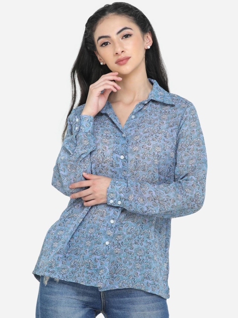 

DECHEN Women Blue Floral Opaque Casual Shirt