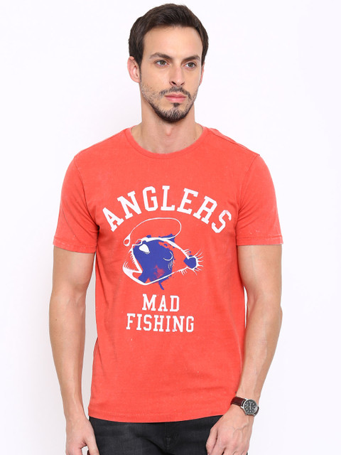 

Forca by Lifestyle Men Coral Orange Solid Round Neck T-Shirt