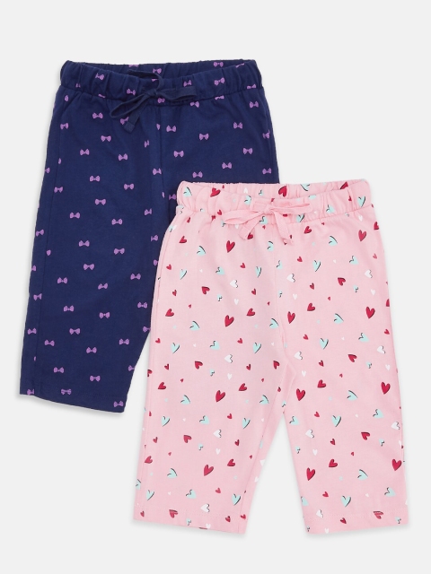 

Pantaloons Junior Girls Pack Of 2 Navy Blue & Pink Printed Capris