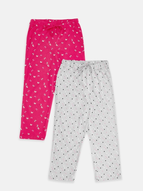 

Pantaloons Junior Girls Pack Of 2 Pink & Grey Printed Capris