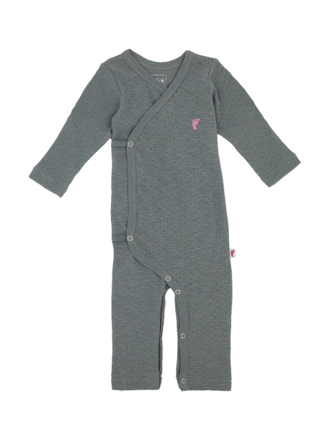 

First Kick Kids Grey Self Design Cotton Rompers
