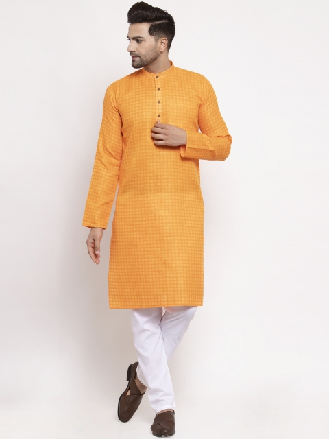 

Jompers Men Yellow Striped Regular Pure Cotton Kurta with Pyjamas