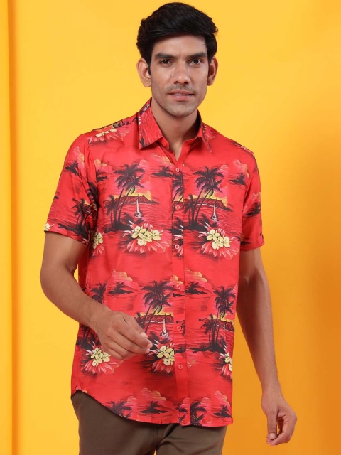

Tistabene Men Red Opaque Printed Casual Shirt