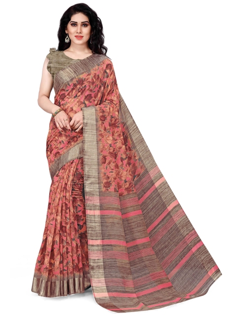

KALINI Peach-Coloured & Pink Floral Printed Bagh Saree