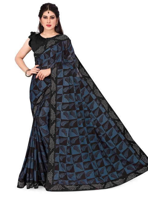 

KALINI Blue & Black Floral Printed Saree