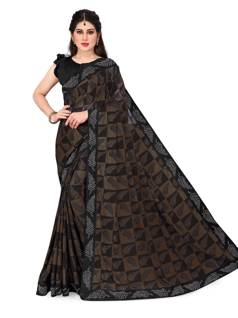 

KALINI Gold-Toned & Black Floral Printed Saree