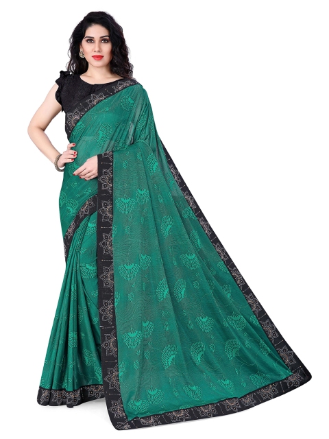 

KALINI Teal & Black Floral Printed Saree