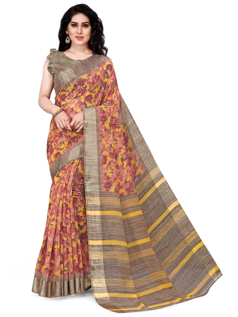 

KALINI Mustard & Pink Floral Bagh Saree