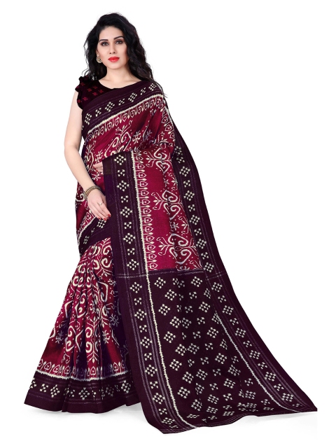 

KALINI Pink & Purple Ethnic Motifs Art Silk Ikat Saree