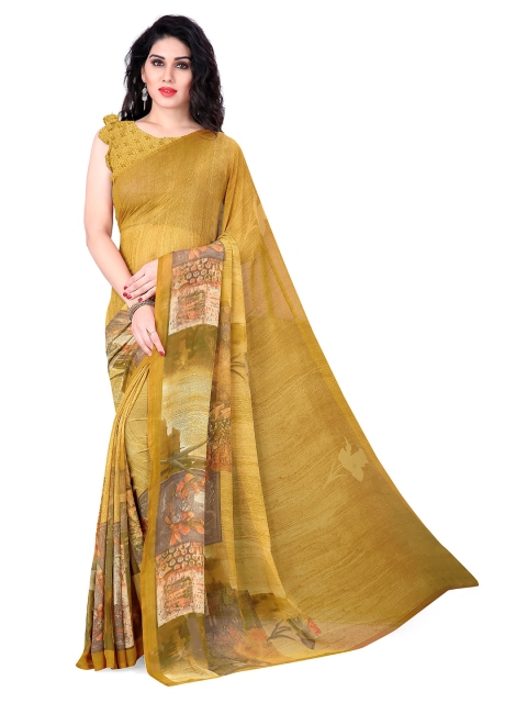 

KALINI Yellow & Brown Floral Bagh Saree