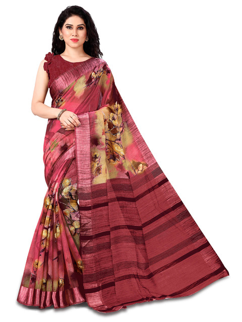 

KALINI Pink & Brown Floral Bagh Saree