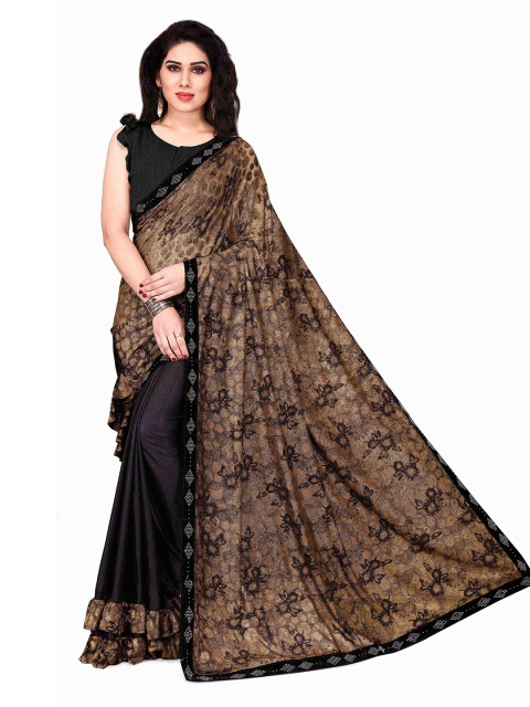 

KALINI Brown & Black Floral Beads and Stones Half and Half Saree