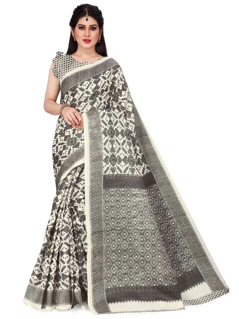 

KALINI Off White & Grey Art Silk Ikat Saree