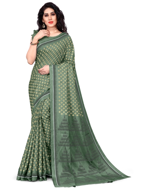

KALINI Green & Black Silk Blend Block Print Saree