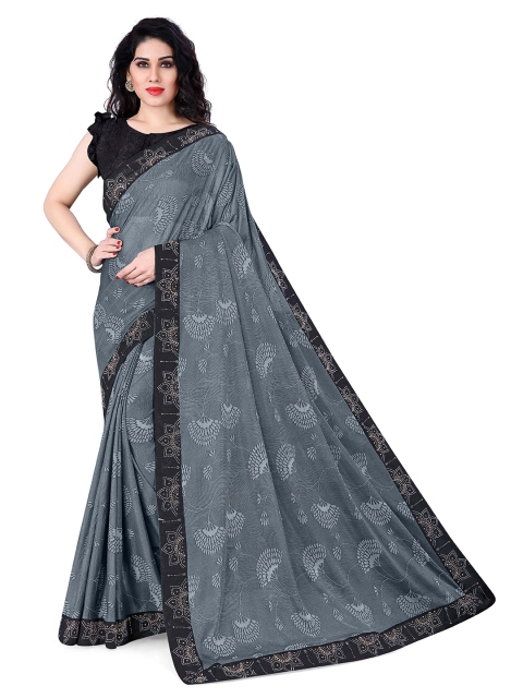 

KALINI Grey & Black Floral Beads and Stones Saree