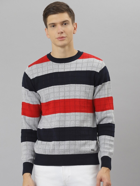 

Richlook Men Grey & Black Striped Pullover