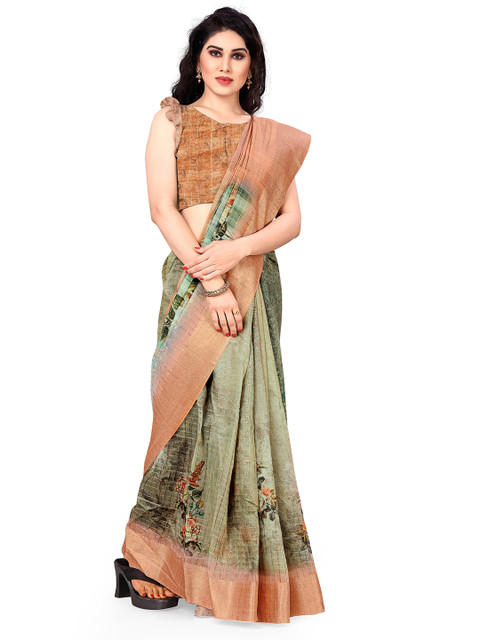 

KALINI Green Floral Silk Cotton Bagh Saree