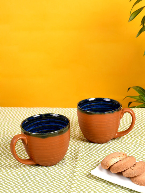 

AAKRITI ART CREATIONS Beige Solid Ceramic Matte Cups Set Of 2 Cups and Mugs