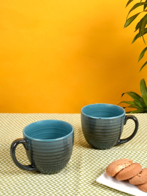 

AAKRITI ART CREATIONS Set of 2 Grey Printed Ceramic Glossy Cups and Mugs