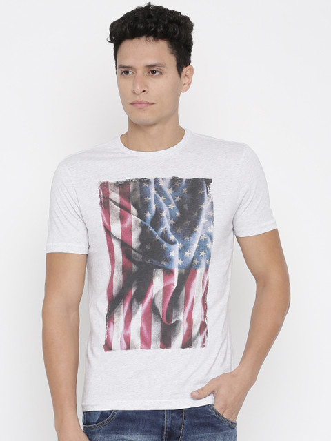

Forca by Lifestyle Men Grey Melange Printed Round Neck T-shirt