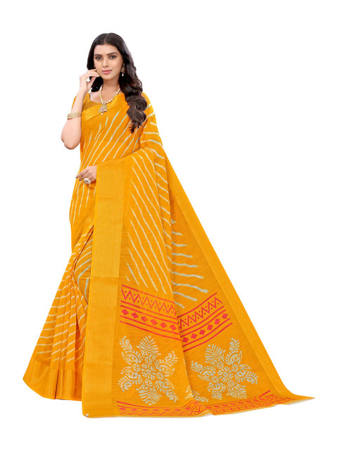 

KALINI Yellow & White Leheriya Saree