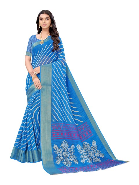 

KALINI Blue & White Leheriya Saree