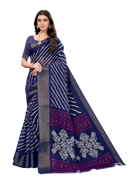 

KALINI Navy Blue & White Leheriya Saree