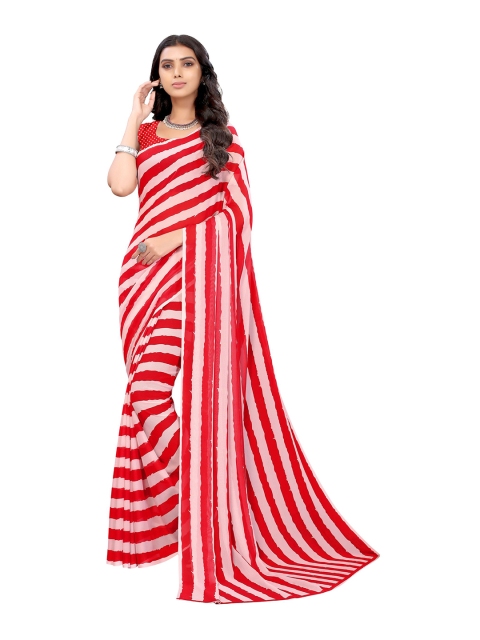 

KALINI Red & White Leheriya Saree