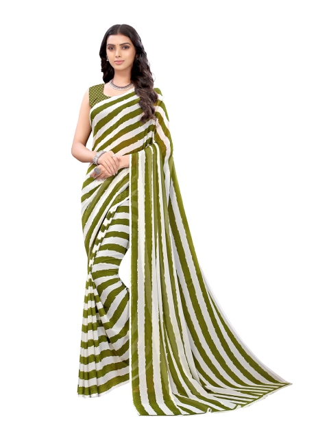 

KALINI Green & White Leheriya Saree