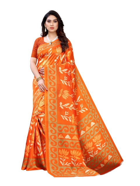 

MOKSHA DESIGNS Orange & White Woven Design Pure Silk Kanjeevaram Saree