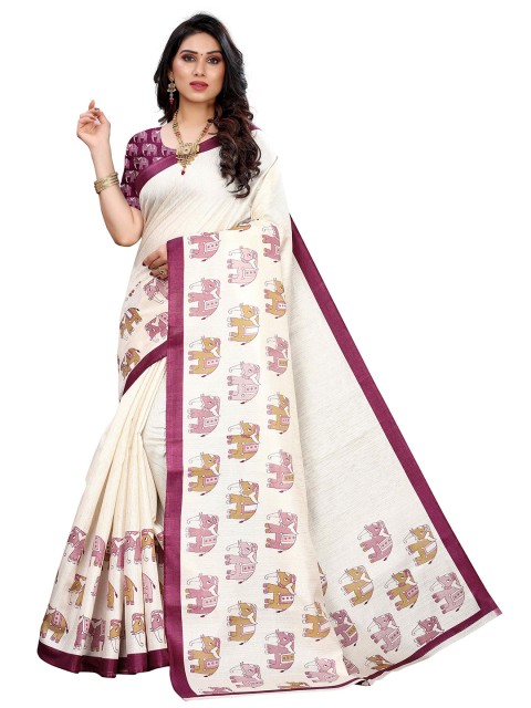 

MOKSHA DESIGNS Purple & White Woven Design Pure Silk Kanjeevaram Saree