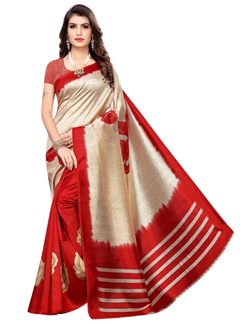 

MOKSHA DESIGNS Red & Beige Floral Pure Silk Banarasi Saree