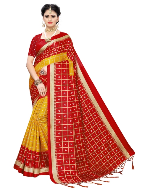 

MOKSHA DESIGNS Yellow & Red Woven Design Pure Silk Banarasi Saree
