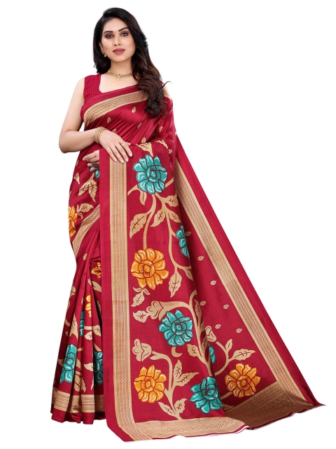 

MOKSHA DESIGNS Red & Blue Woven Design Pure Silk Kanjeevaram Saree