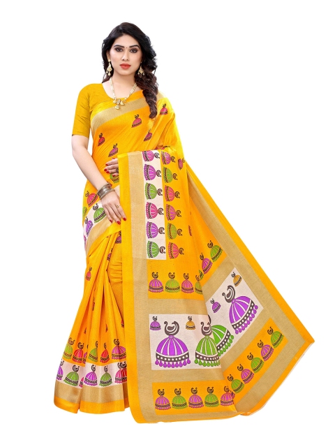 

MOKSHA DESIGNS Yellow & Violet Woven Design Pure Silk Banarasi Saree