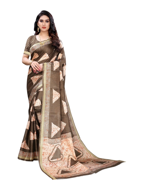 

MOKSHA DESIGNS Coffee Brown & Orange Woven Design Pure Silk Kanjeevaram Saree