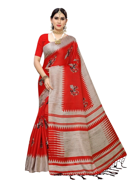 

MOKSHA DESIGNS Red & Grey Ethnic Motifs Pure Silk Kanjeevaram Saree