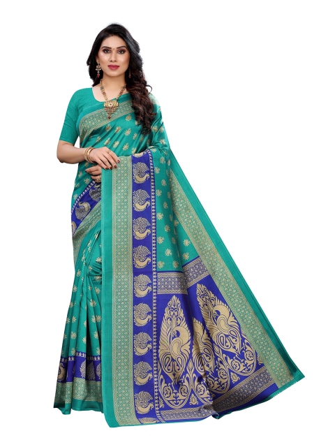 

MOKSHA DESIGNS Turquoise Blue & Blue Woven Design Pure Silk Kanjeevaram Saree