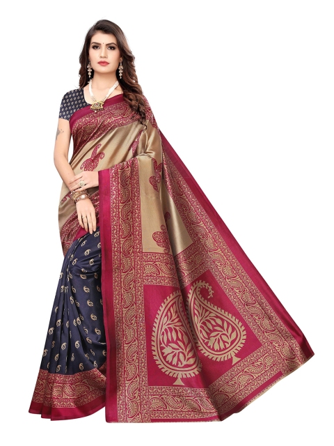 

MOKSHA DESIGNS Navy Blue & Red Woven Design Pure Silk Kanjeevaram Saree