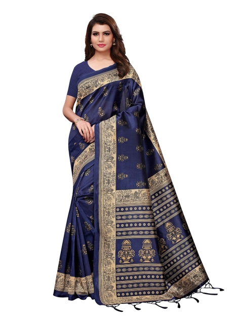 

MOKSHA DESIGNS Navy Blue & Beige Ethnic Motifs Pure Silk Banarasi Saree