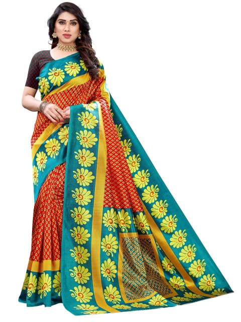 

MOKSHA DESIGNS Turquoise Blue & Orange Woven Design Pure Silk Kanjeevaram Saree