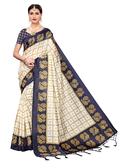 

MOKSHA DESIGNS Navy Blue & Gold-Toned Woven Design Pure Silk Kanjeevaram Saree