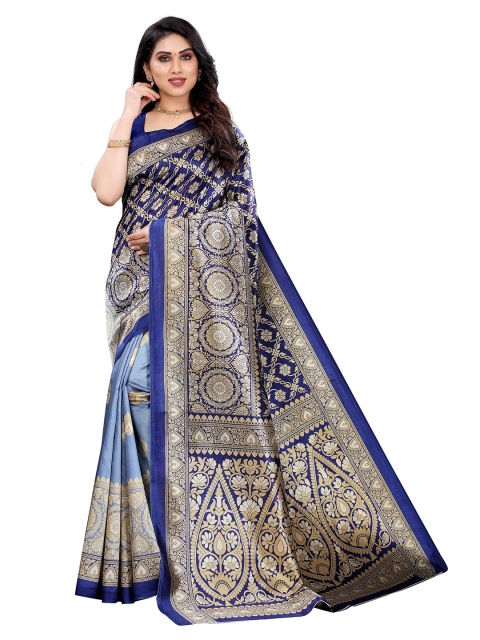 

MOKSHA DESIGNS Navy Blue & Beige Ethnic Motifs Pure Silk Banarasi Saree