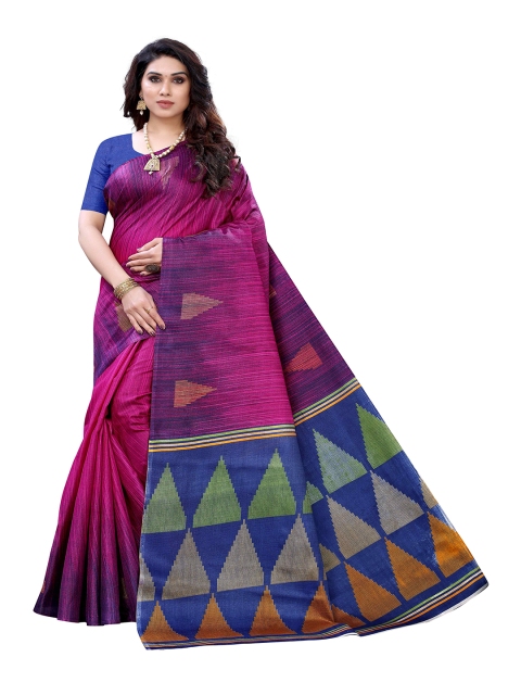 

MOKSHA DESIGNS Pink & Blue Pure Silk Kanjeevaram Saree