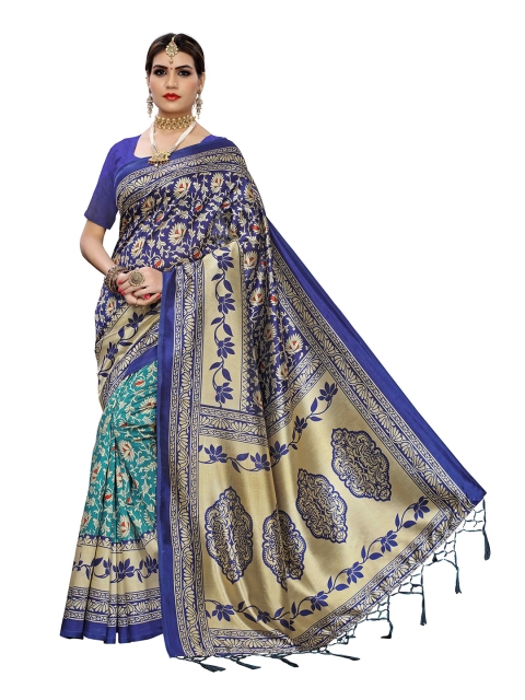 

MOKSHA DESIGNS Navy Blue & Gold-Toned Ethnic Motifs Pure Silk Banarasi Saree