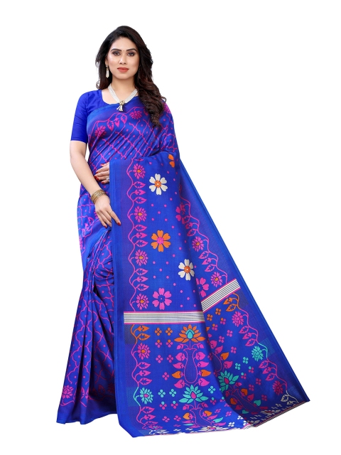 

MOKSHA DESIGNS Blue & Red Floral Pure Silk Banarasi Saree